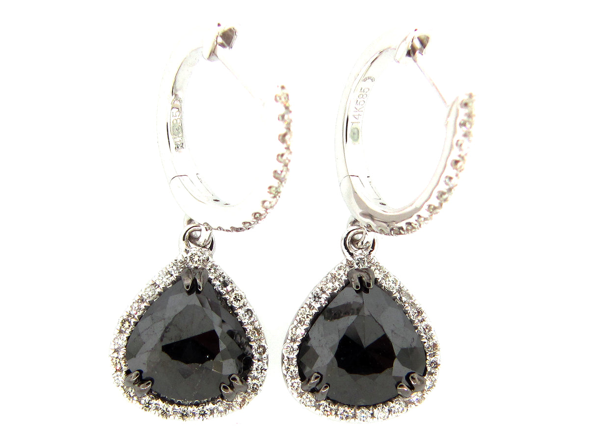 ROSE CUT BLACK & WHITE DIAMOND EARRING, 14KW (R)