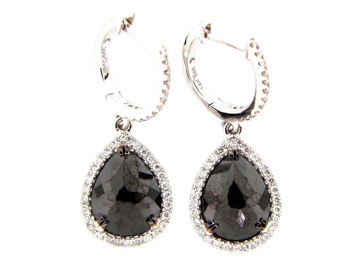 ROSE CUT BLACK & WHITE DIAMOND EARRING, 14KW (R)