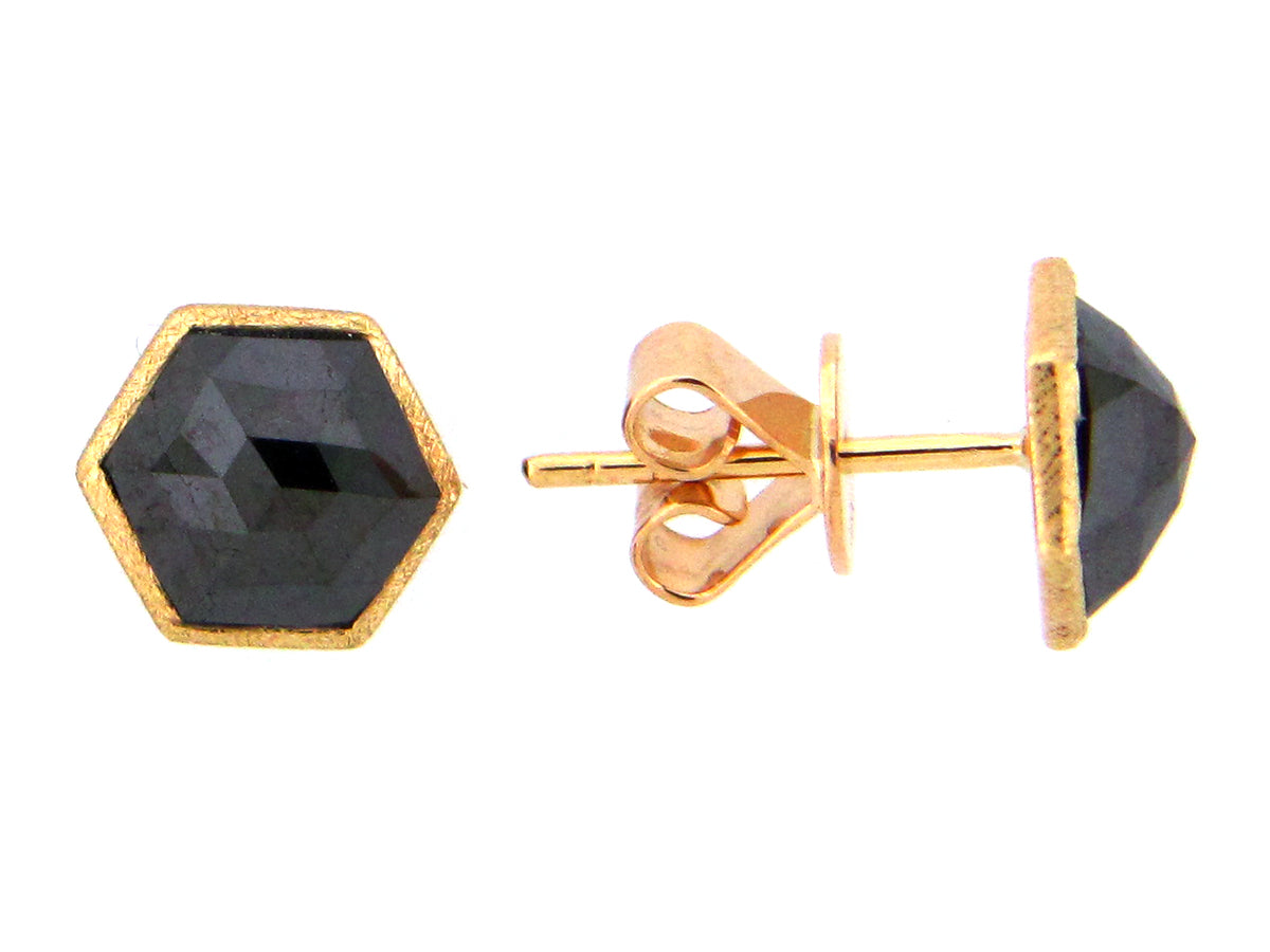 HEXAGON ROSE CUT BLACK DIAMOND EARRING, 18KY (R)