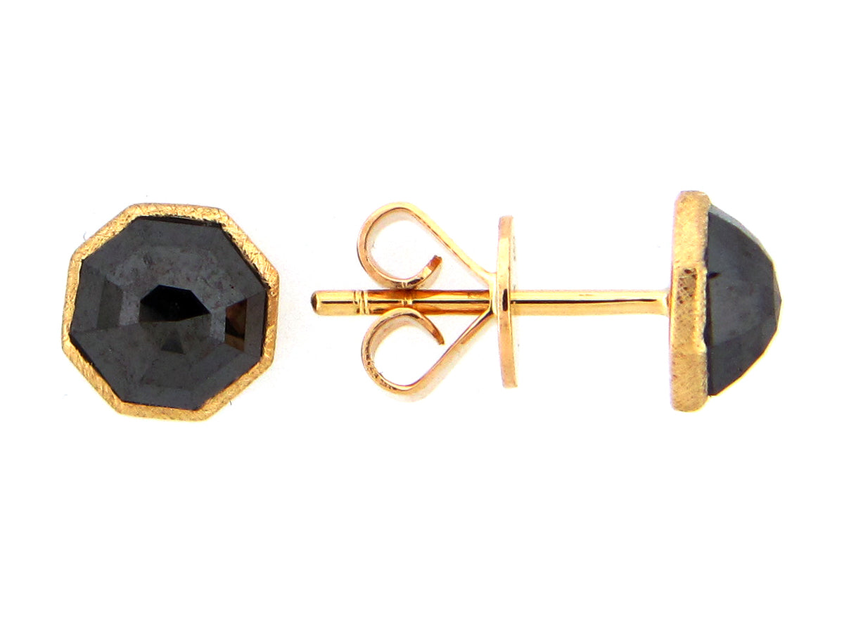 OCTAGON ROSE CUT BLACK DIAMOND EARRING, 18KY (R)