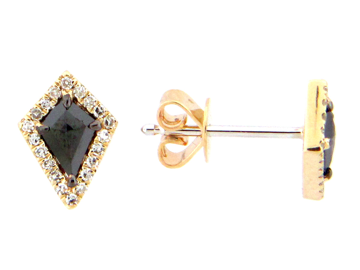 ROSE CUT BLACK & WHITE DIAMOND KITE STUD EARRING