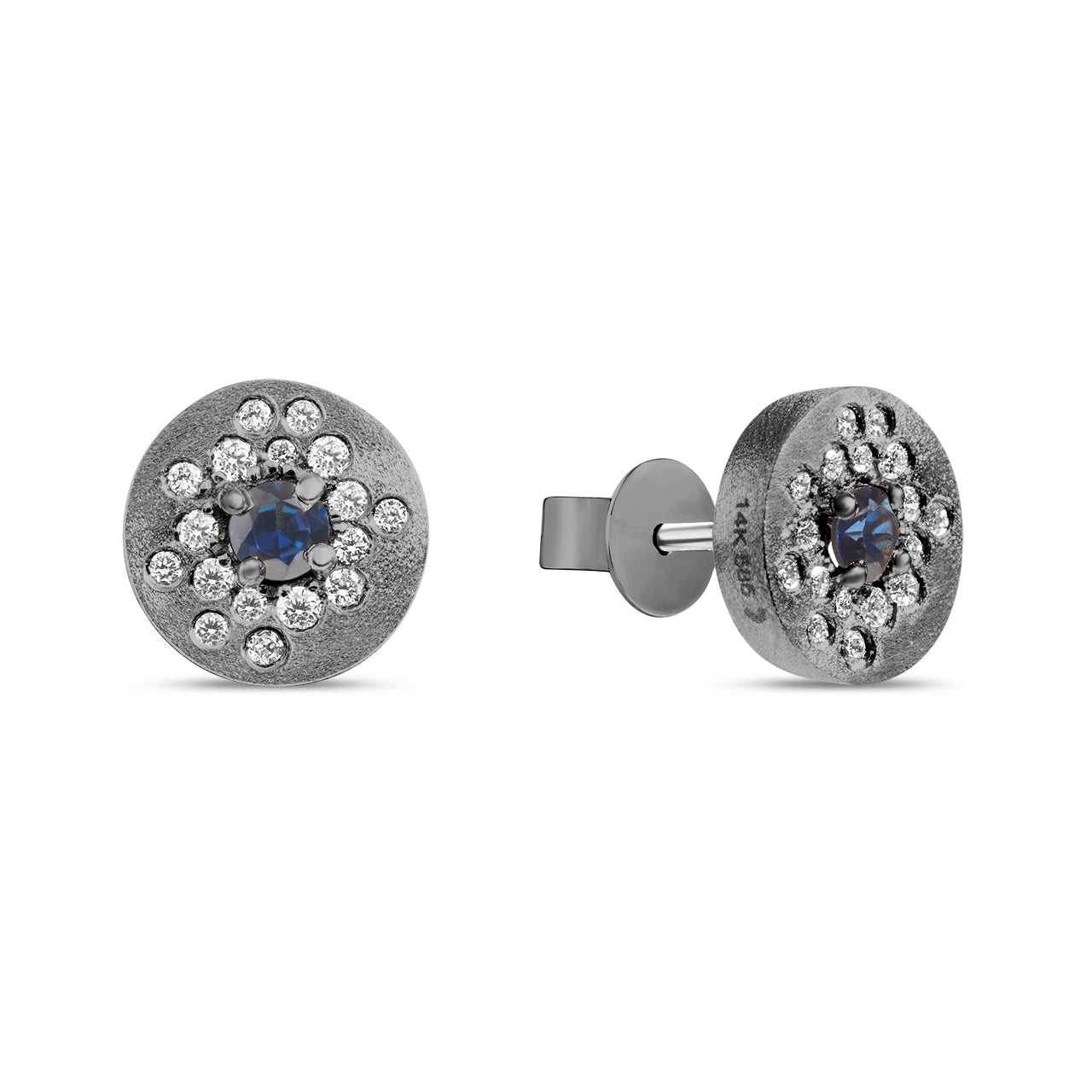 Sapphire & Diamond Confetti Burst Disc Stud Earring