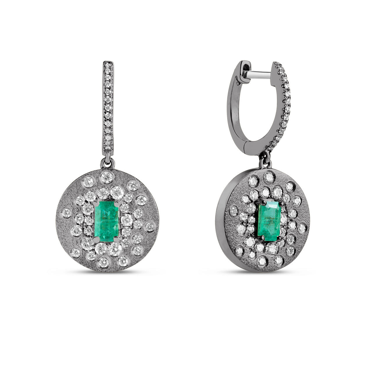 Emerald & Diamond Confetti Disc Drop Earring