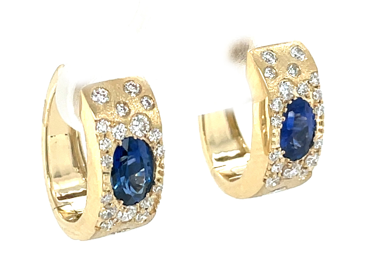 SAPPHIRE OVALS & DIAMOND CONFETTI HOOP EARRING, 6.4MM, SATIN FINISH