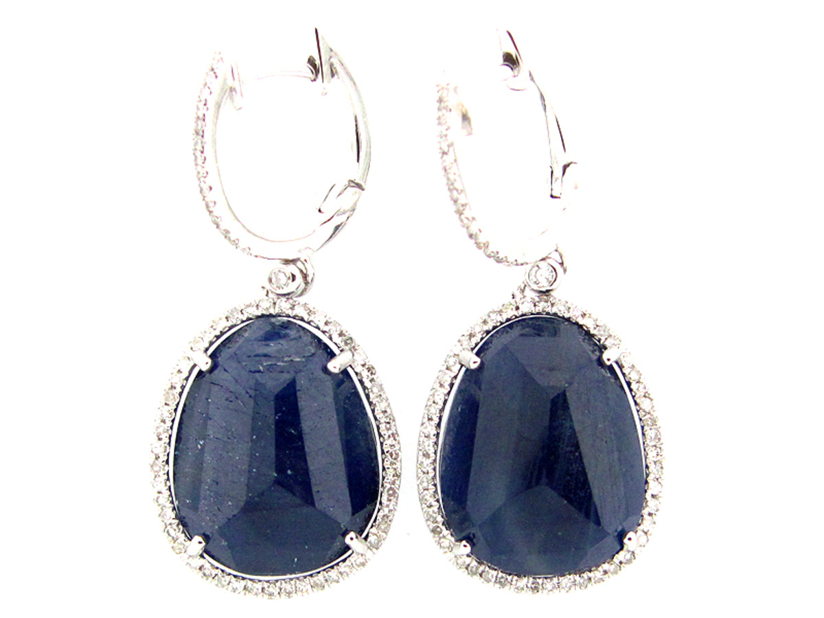 ROSE CUT SAPPHIRE & WHITE DIAMOND EARRING, 14KW (N/R)