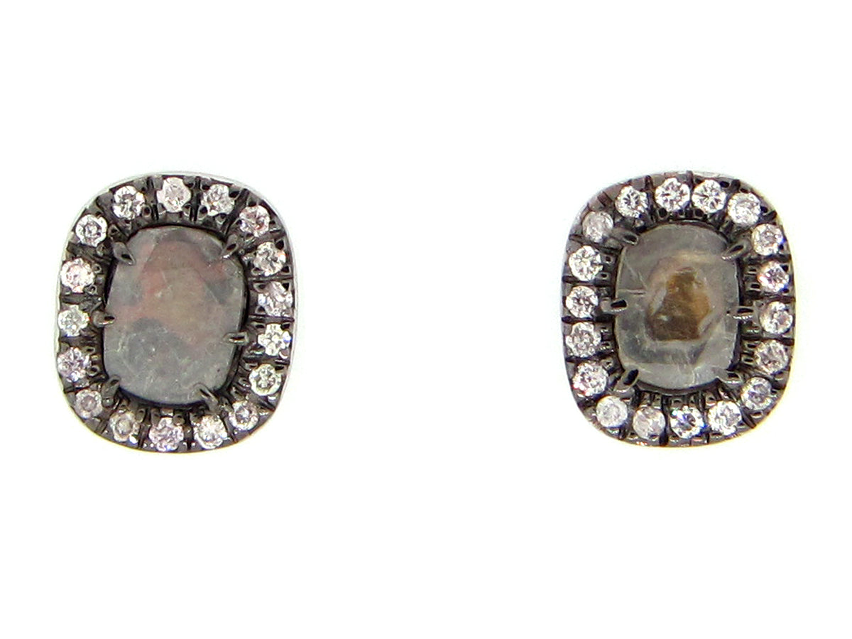 GRAY SLICE DIAMOND STUDS, 18KW (N),