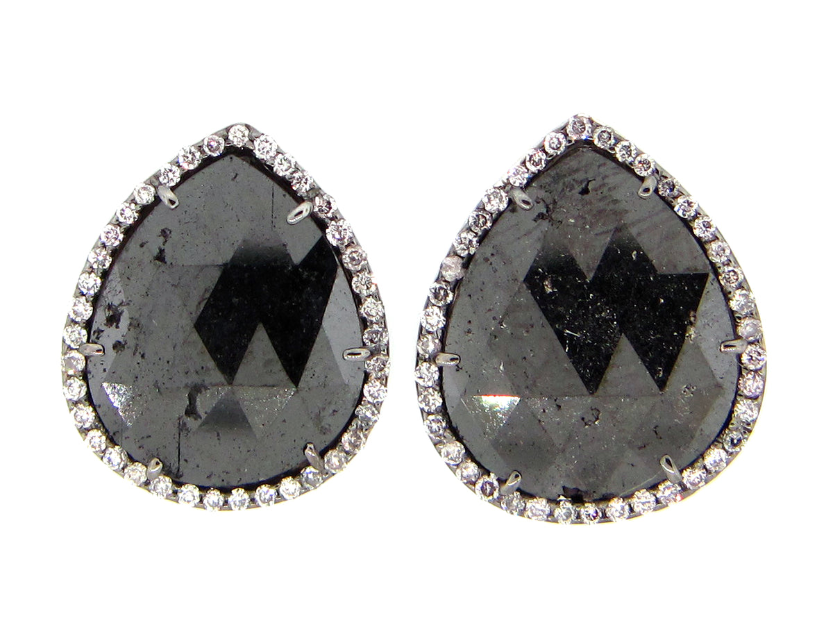 BLACK SLICE DIAMOND STUDS, 18KW (N)