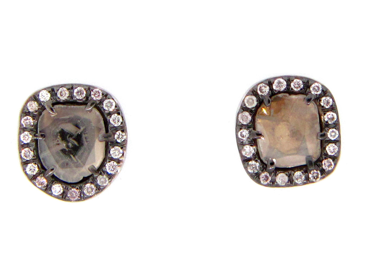 GRAY SLICE DIAMOND STUDS, 18KW (N)