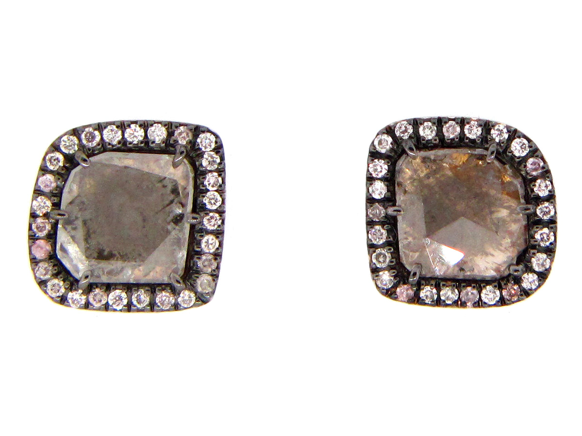 GRAY SLICE DIAMOND STUDS, 18KW (N)