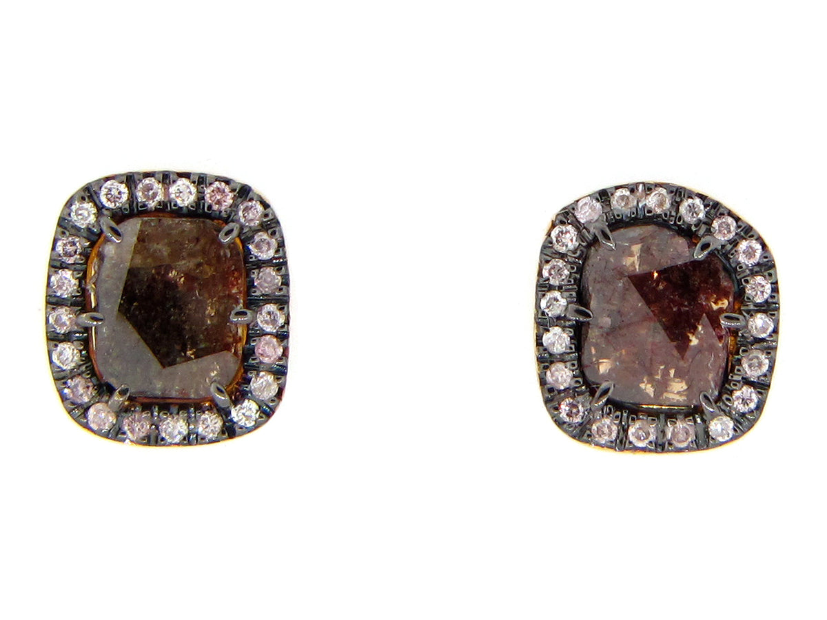 BROWN SLICE DIAMOND STUDS, 18KY (N)
