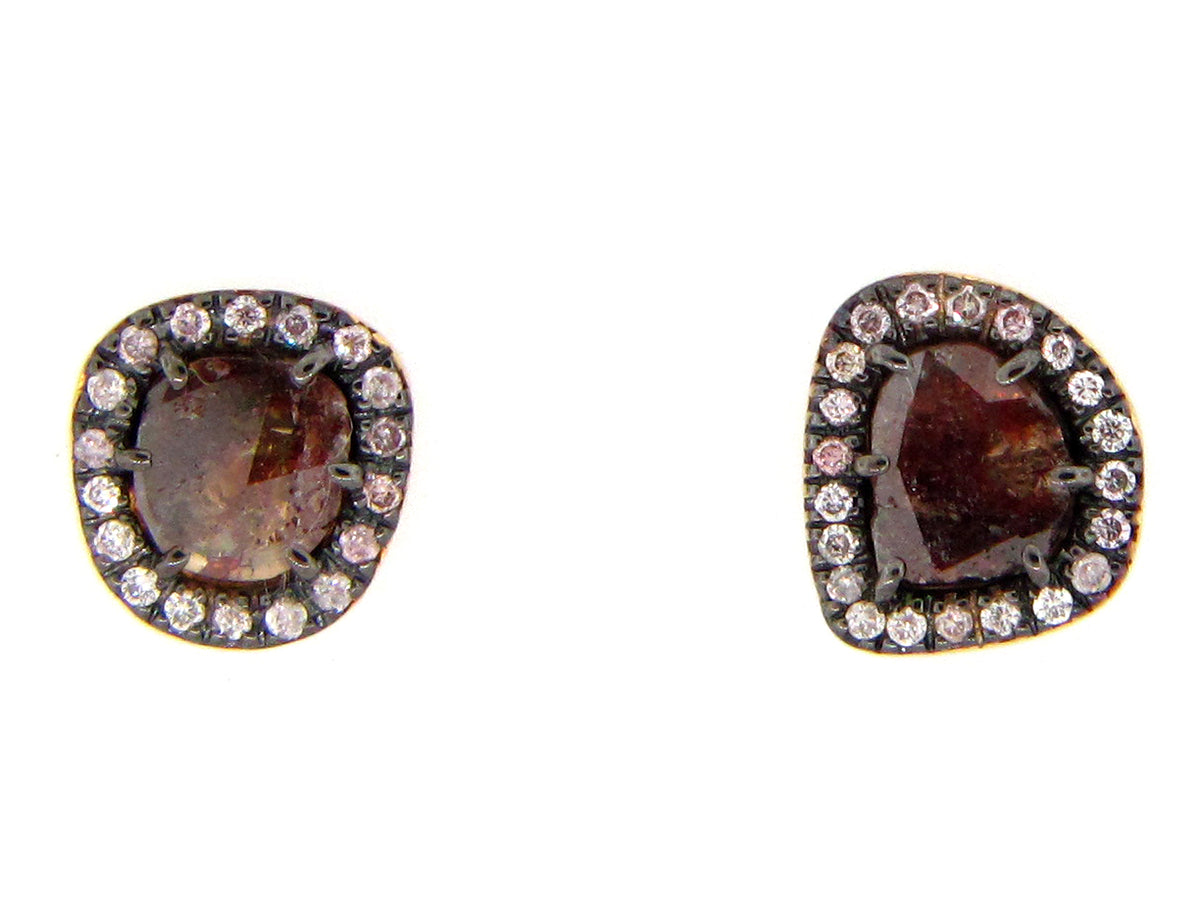 BROWN SLICE DIAMOND STUDS, 18KY (N)