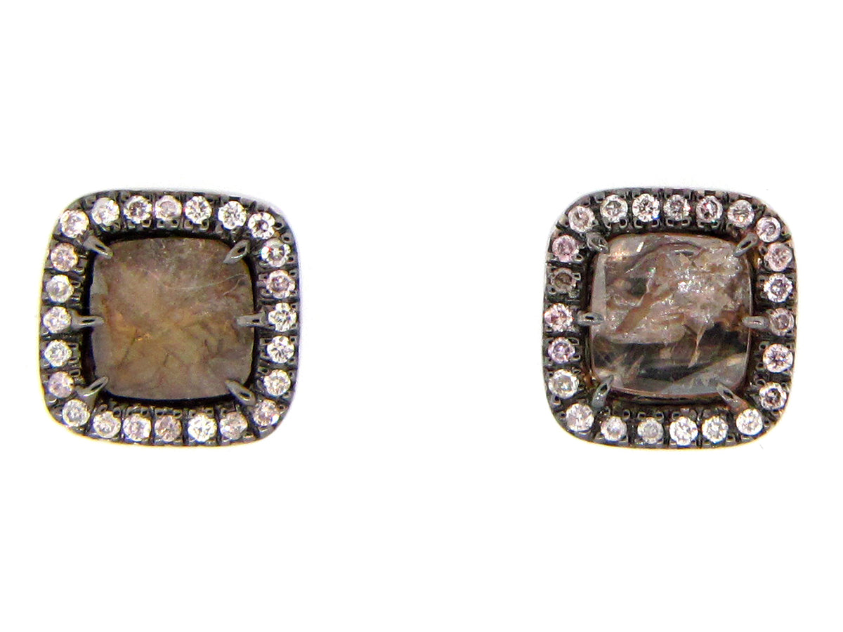 BROWN SLICE DIAMOND STUDS, 18KW (N)