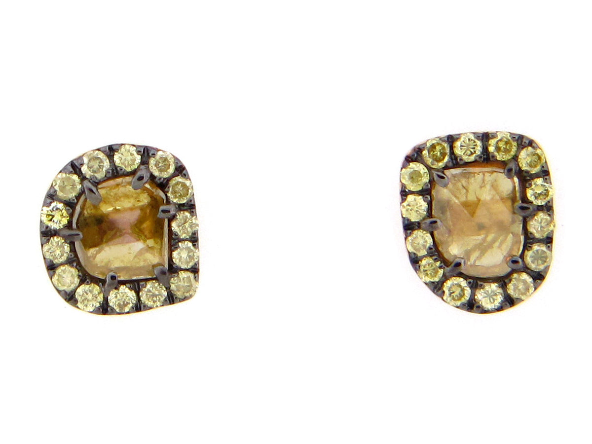 ROSE CUT SLICE YELLOW DIAMOND STUDS, 18KY (N)