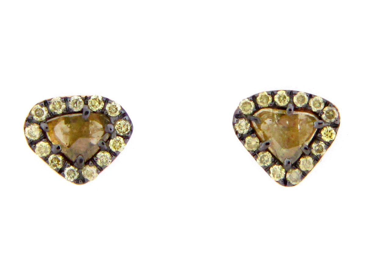 ROSE CUT SLICE YELLOW DIAMOND STUDS, 18KY (N)