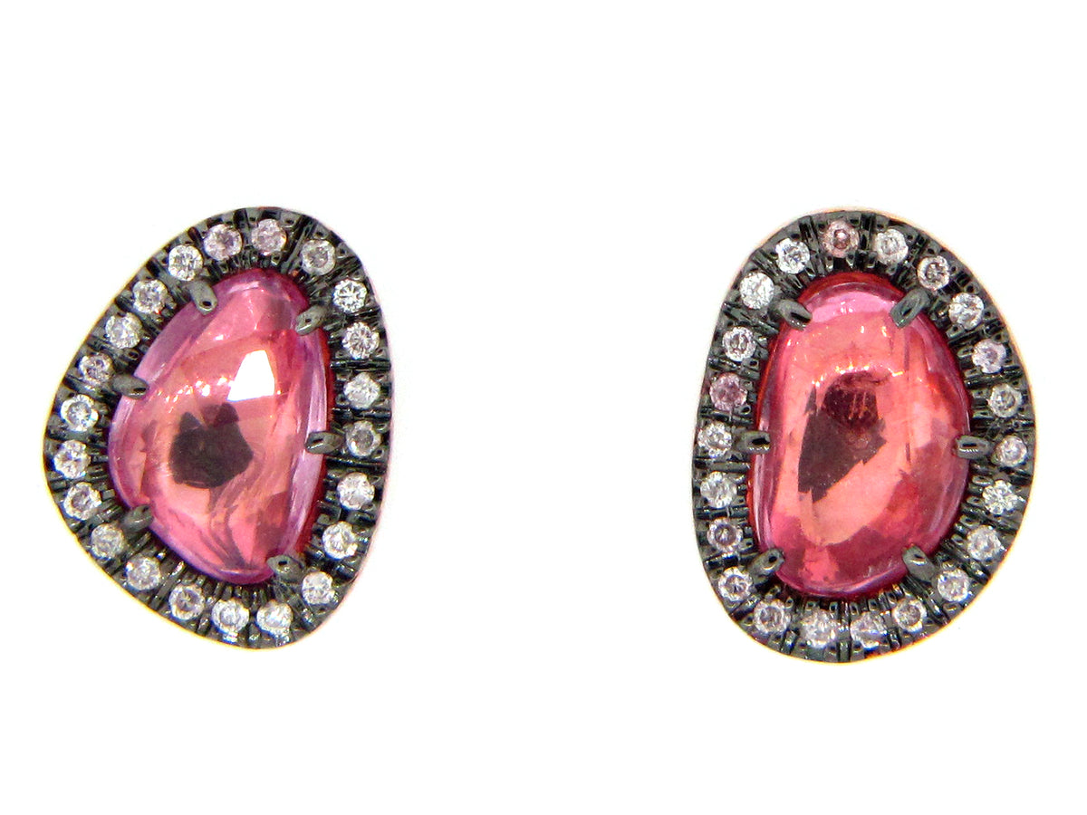 PINK SAPPHIRE & DIAMOND EARRING, 18KR (H)