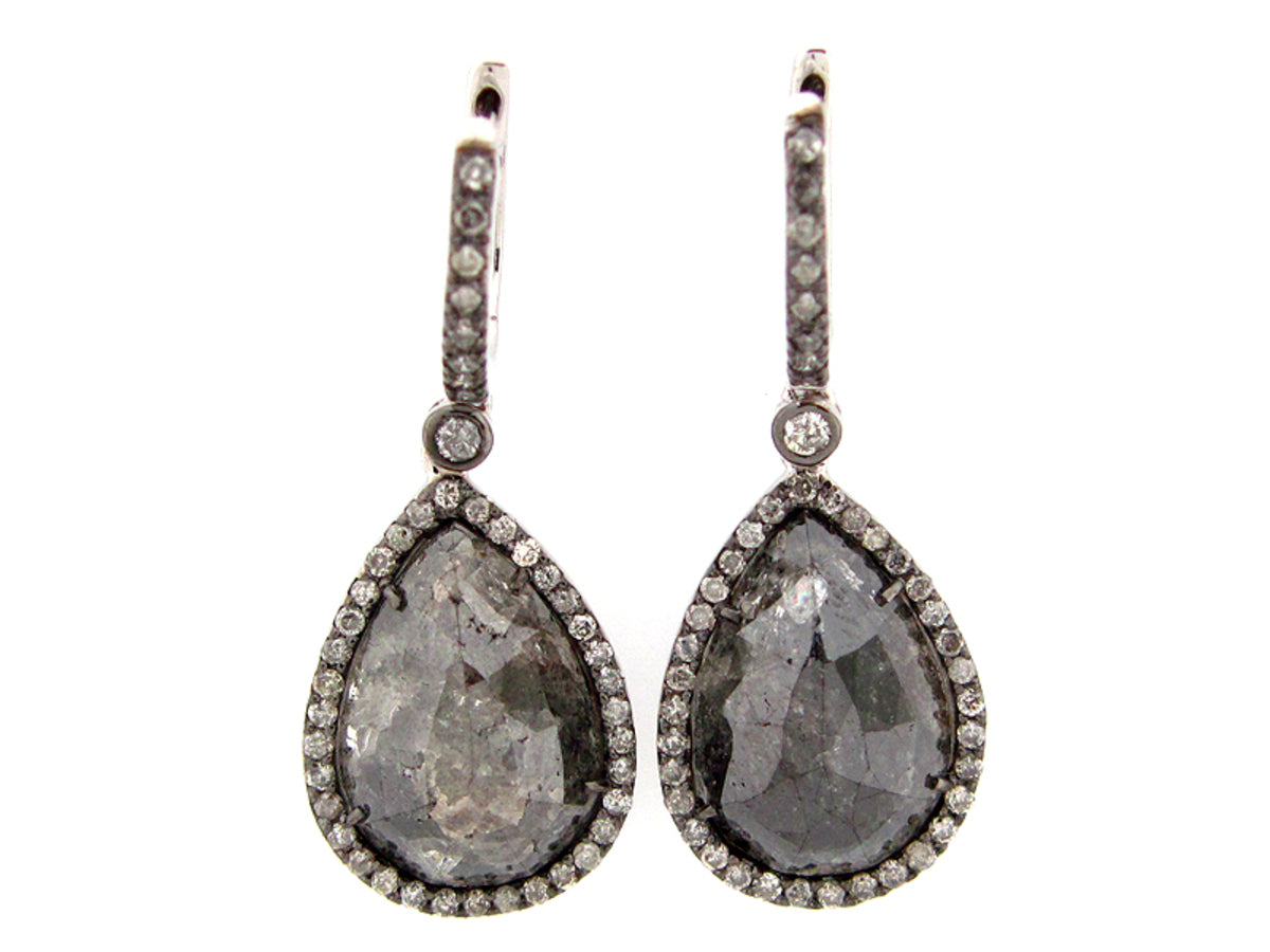 ROSE ROUGH CUT FANCY COLOR DIAMOND EARRING, 18KW (N)