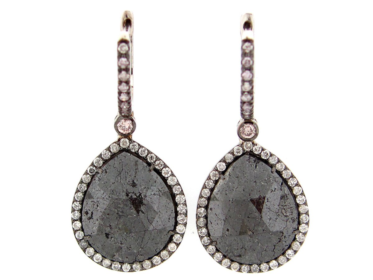 ROSE ROUGH CUT FANCY COLOR DIAMOND EARRING, 18KW (N)