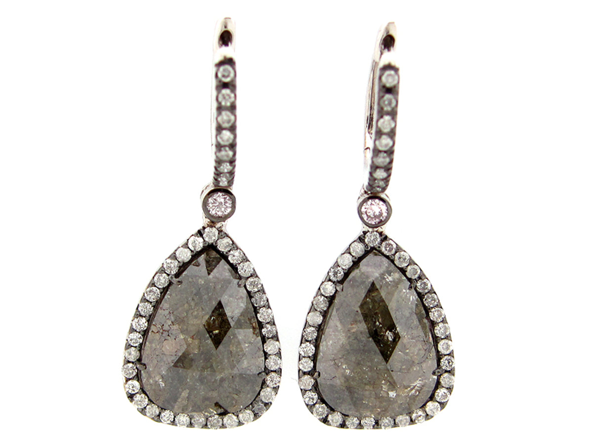ROSE ROUGH CUT FANCY COLOR DIAMOND EARRING, 18KW (N)