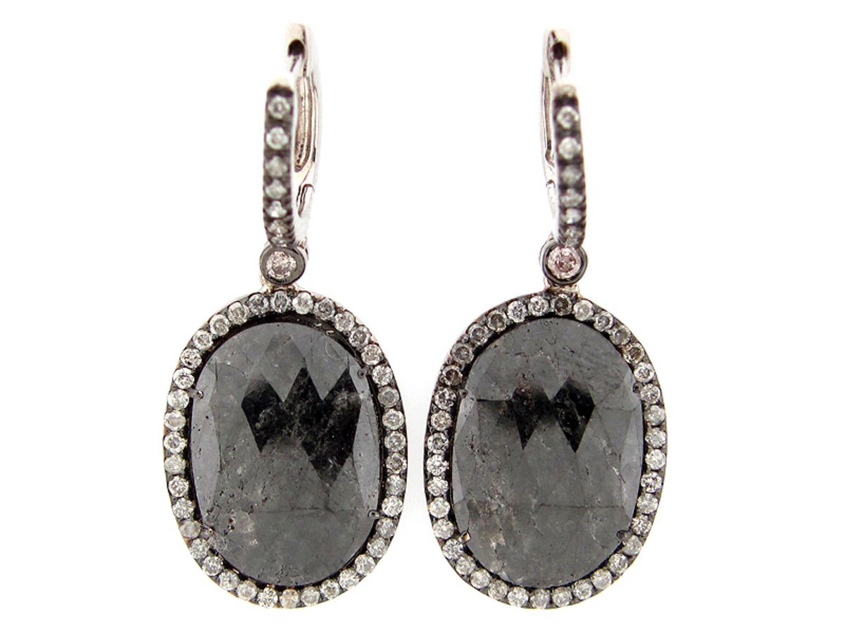 ROSE ROUGH CUT FANCY COLOR DIAMOND EARRING, 18KW (N)