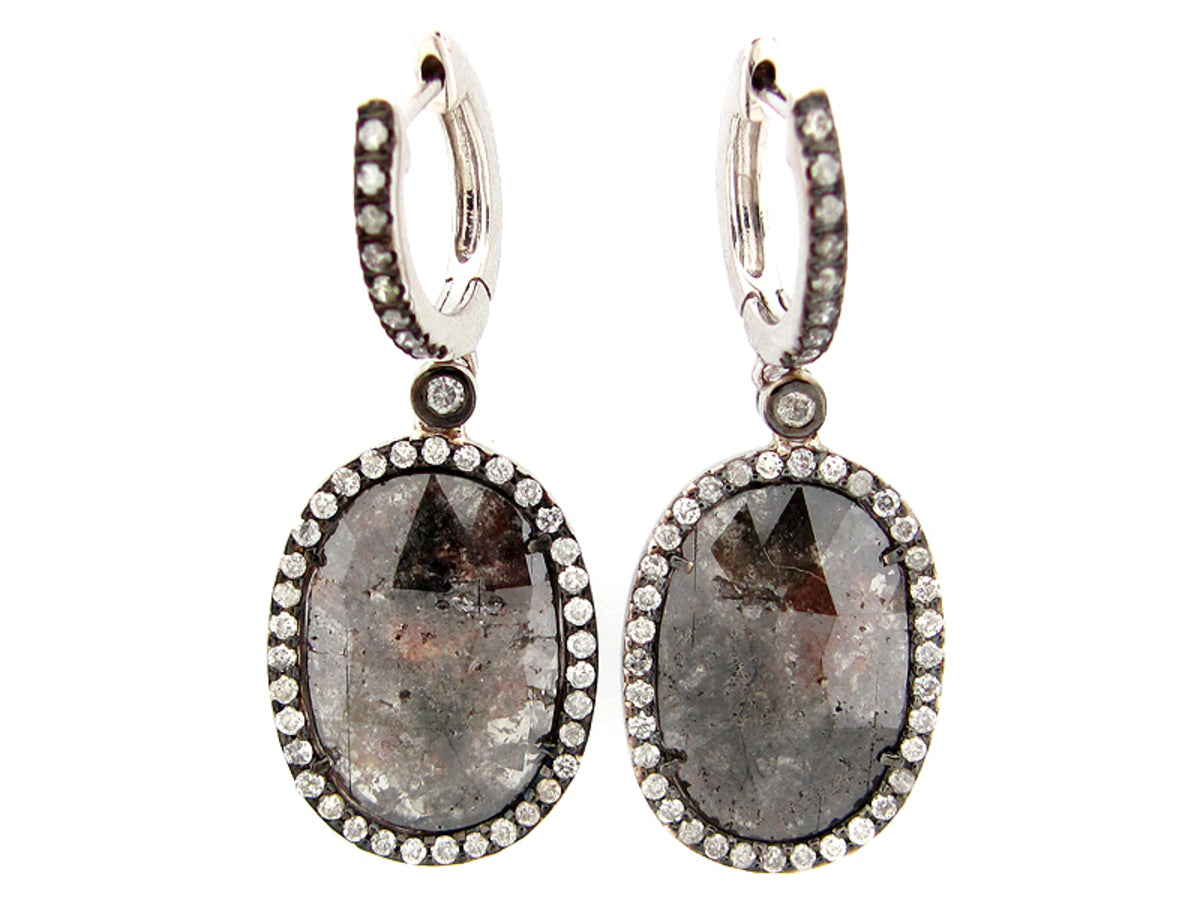 ROSE ROUGH CUT FANCY COLOR DIAMOND EARRING, 18KW (N)