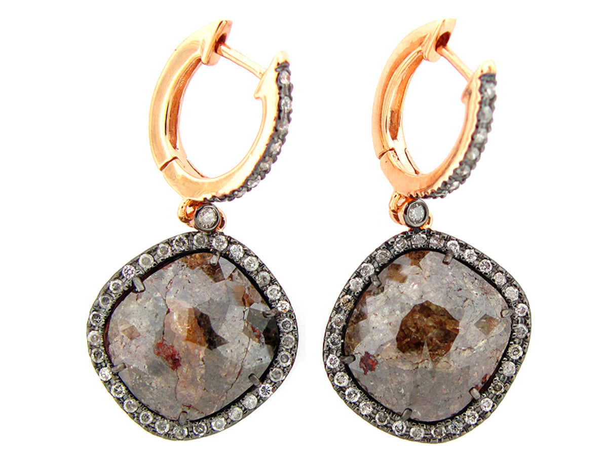 ROSE ROUGH CUT FANCY COLOR DIAMOND EARRING, 18KR (N)