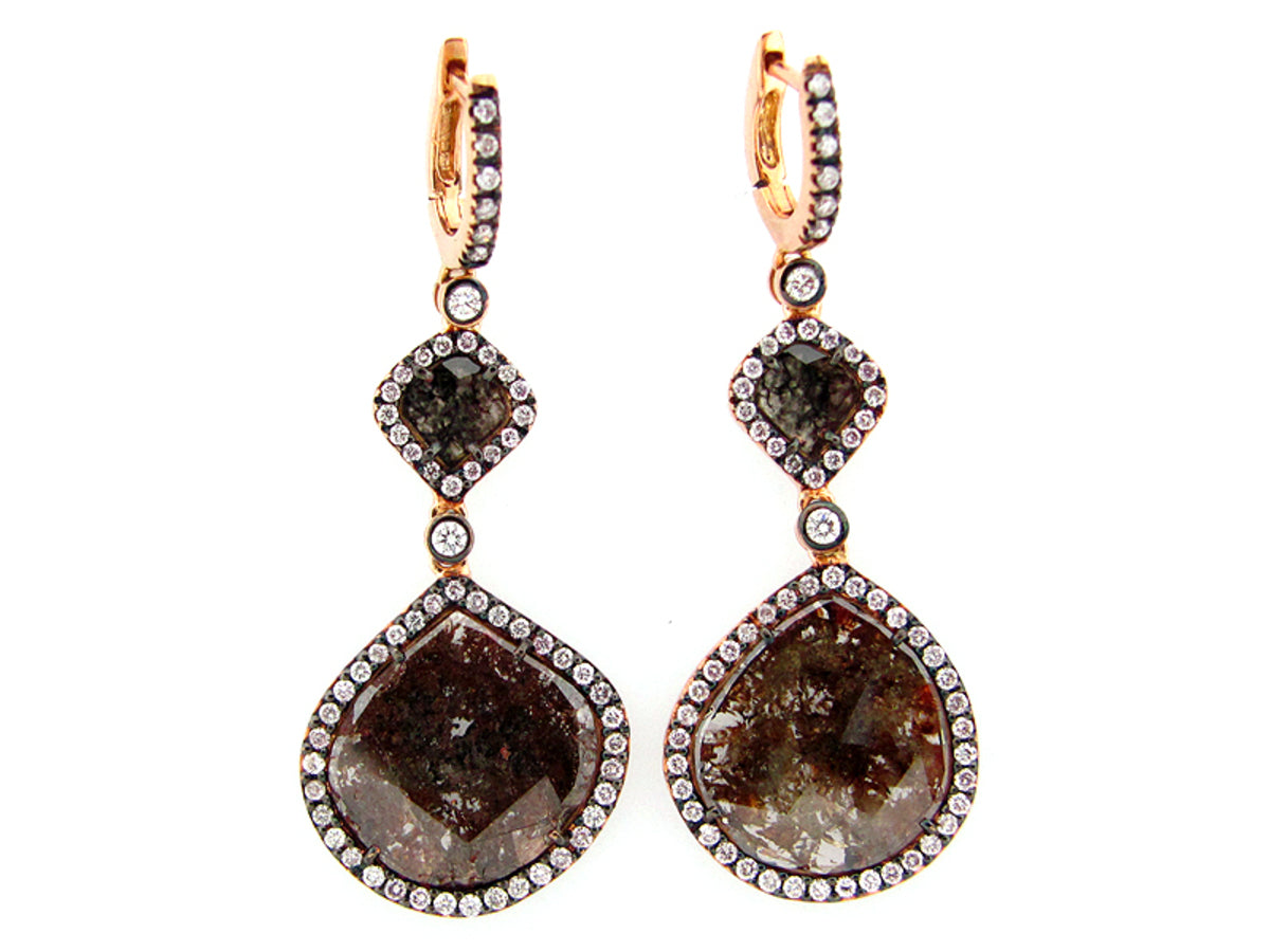ROSE ROUGH CUT FANCY COLOR DIAMOND EARRING, 18KR (N)
