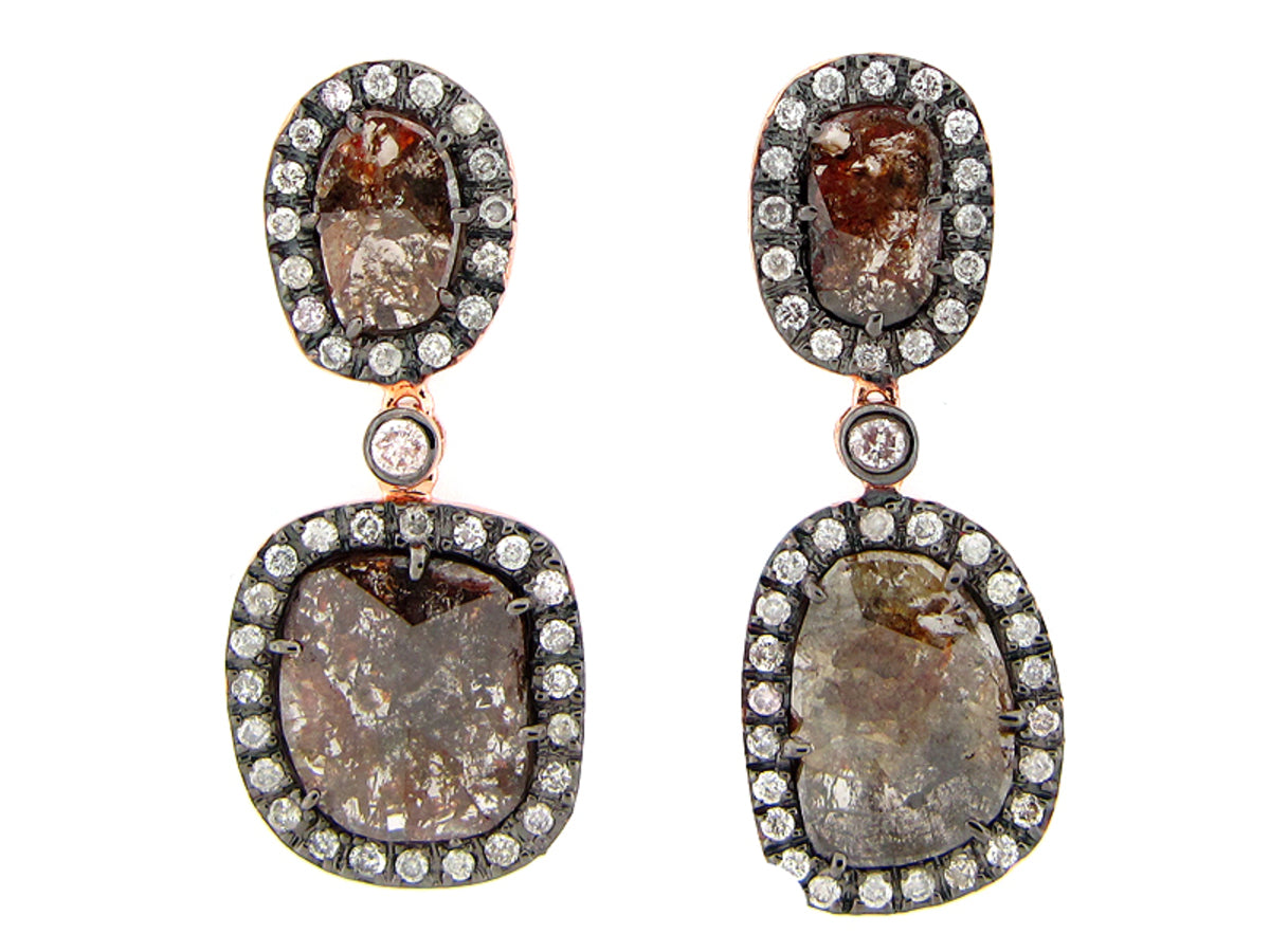 ROSE CUT SLICE FANCY COLOR DIAMOND EARRING, 18KR (N)