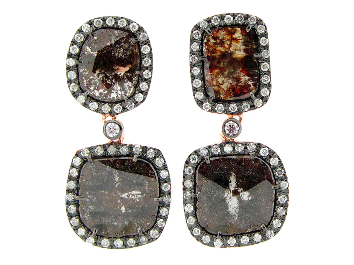 ROSE ROUGH CUT FANCY COLOR DIAMOND EARRING, 18KR (N)