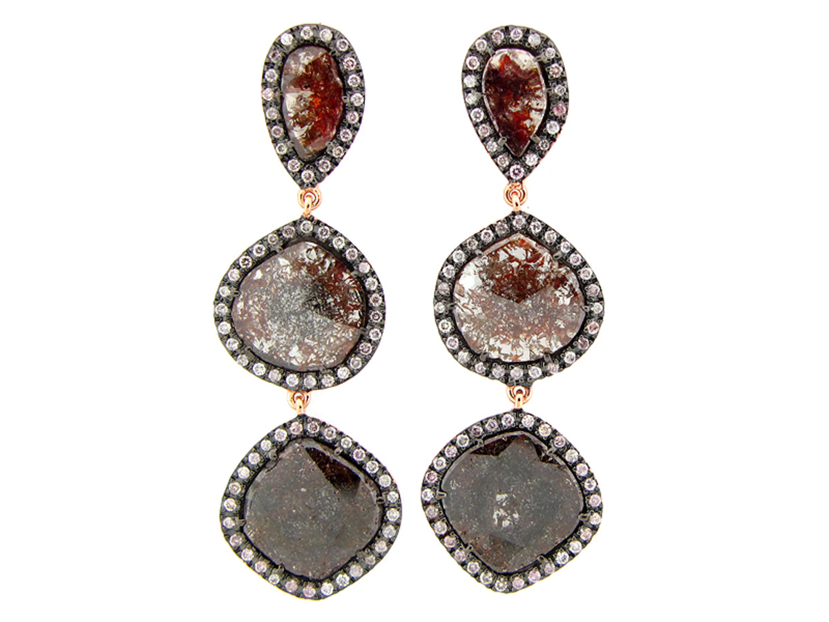 ROSE CUT SLICE FANCY COLOR DIAMOND EARRING, 18KR (N)