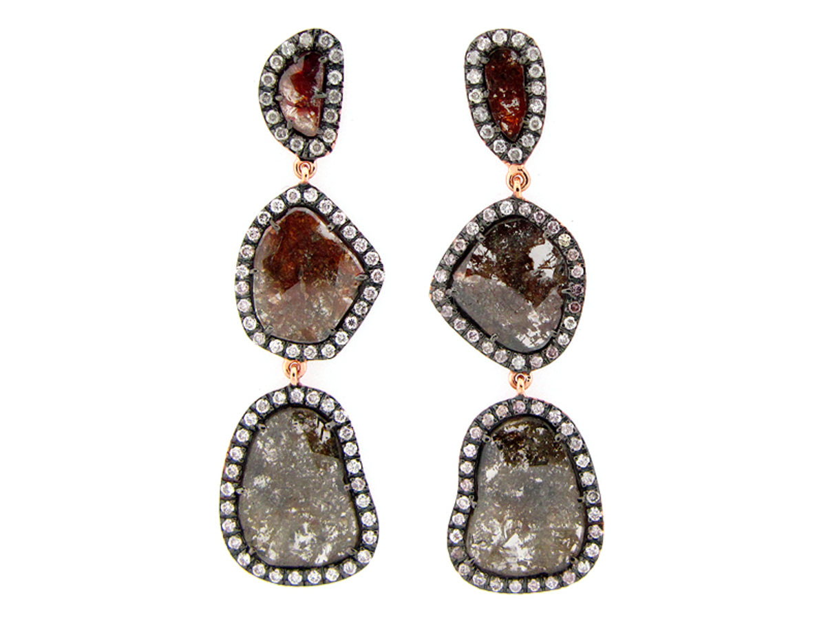 ROSE CUT SLICE FANCY COLOR DIAMOND EARRING, 18KR (N)