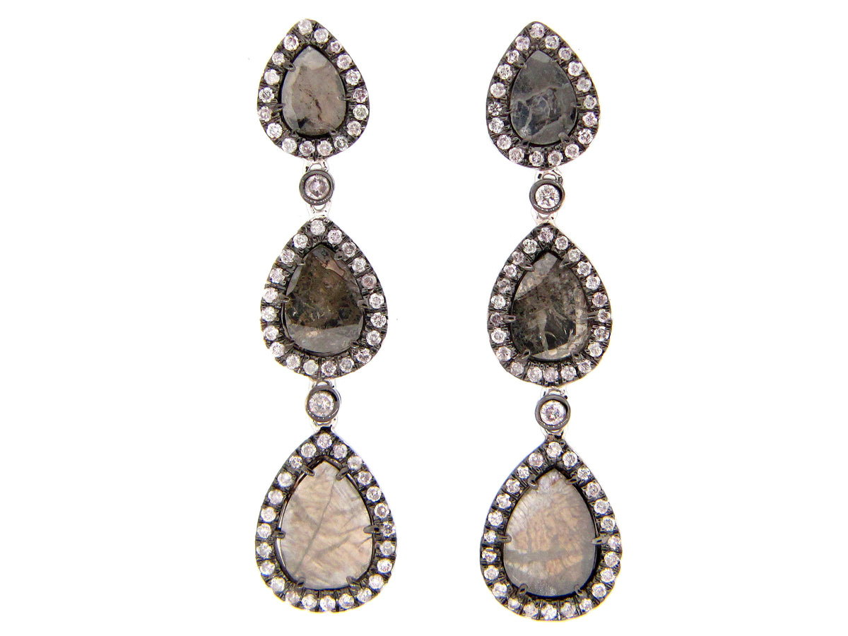 GRAY SLICE DIAMOND EARRING, 18KW (N)