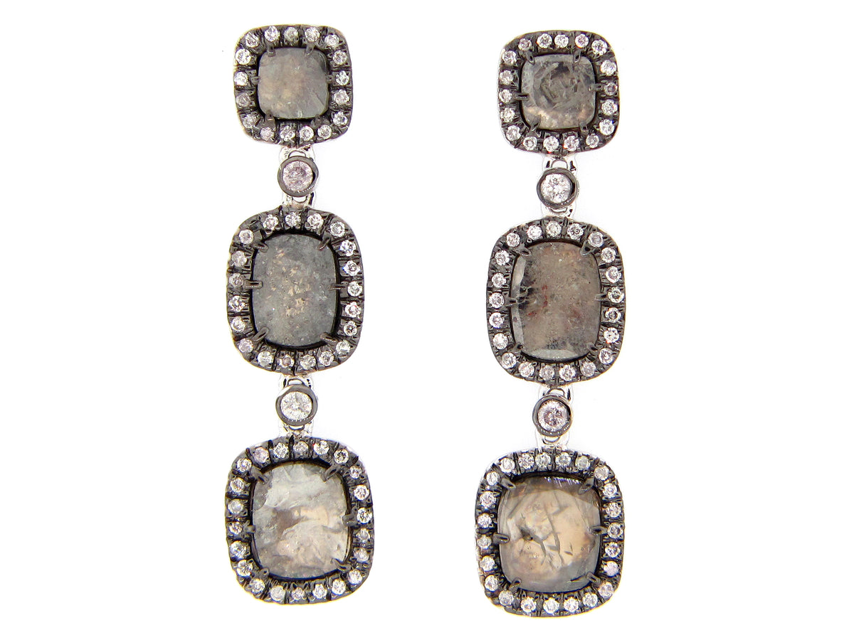 GRAY SLICE DIAMOND EARRING, 18KW (N)