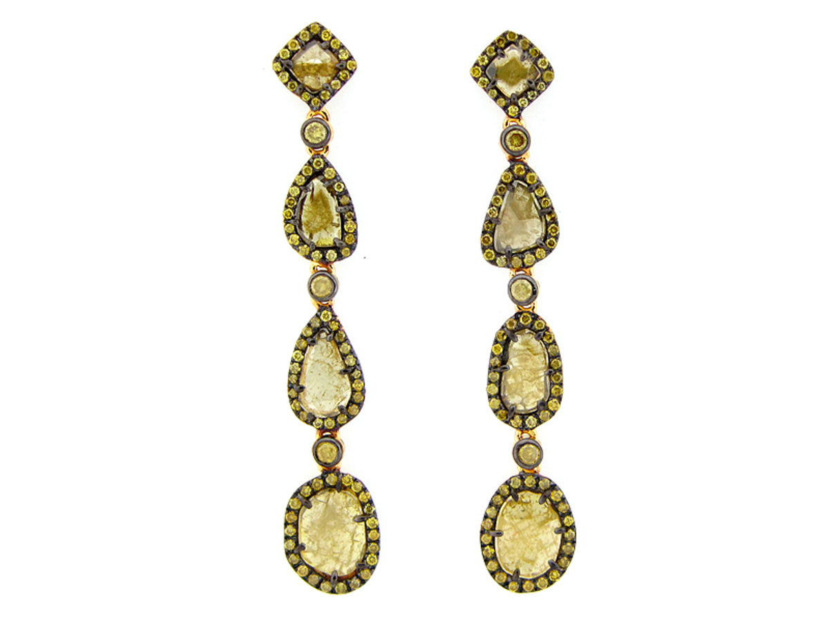 ROSE CUT SLICE YELLOW DIAMOND EARRING, 18KY (N)