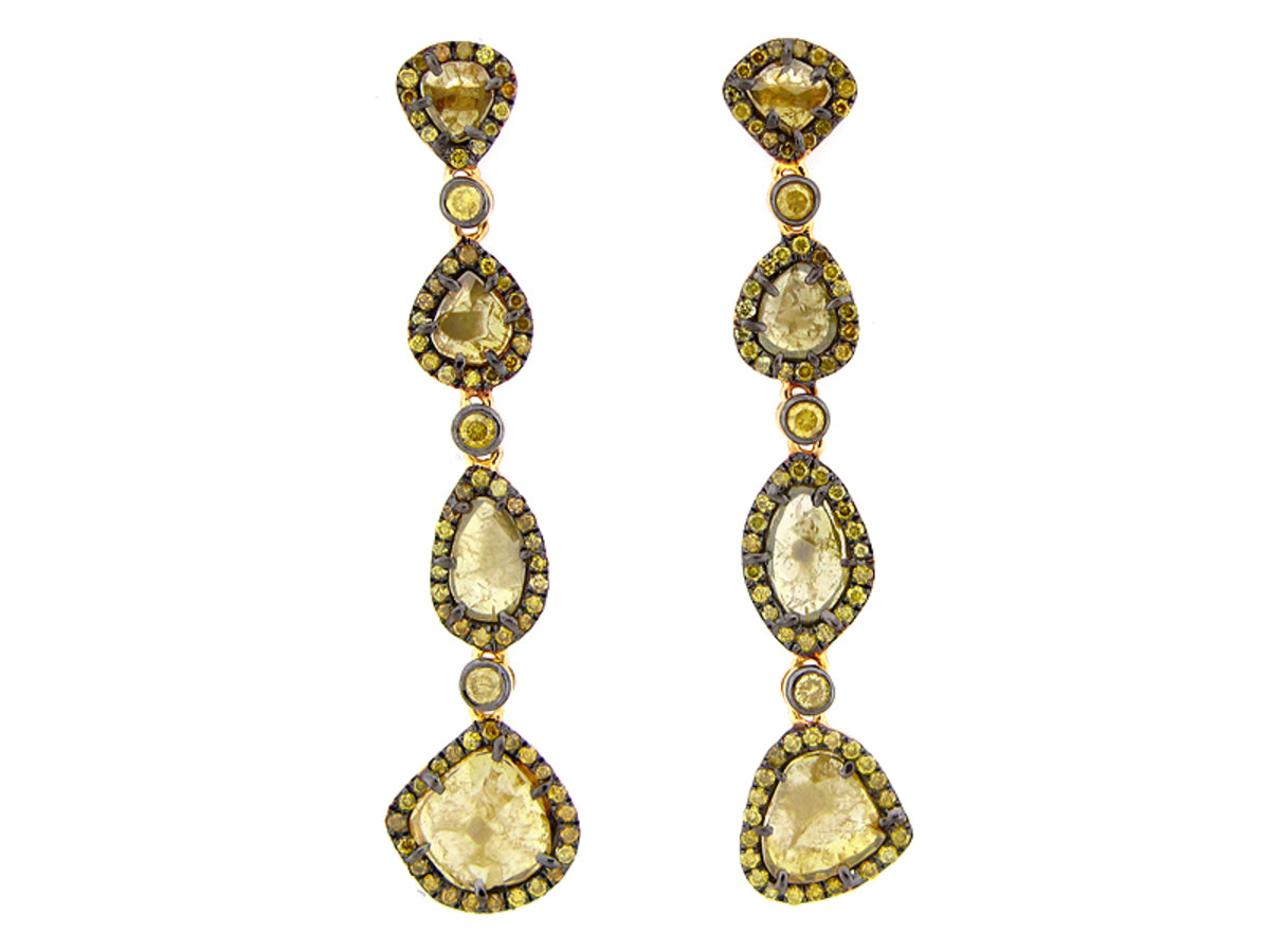 ROSE CUT SLICE YELLOW DIAMOND EARRING, 18KY (N)