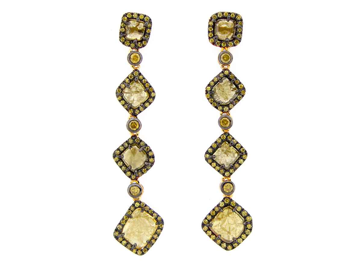 ROSE CUT SLICE YELLOW DIAMOND EARRING, 18KY (N)