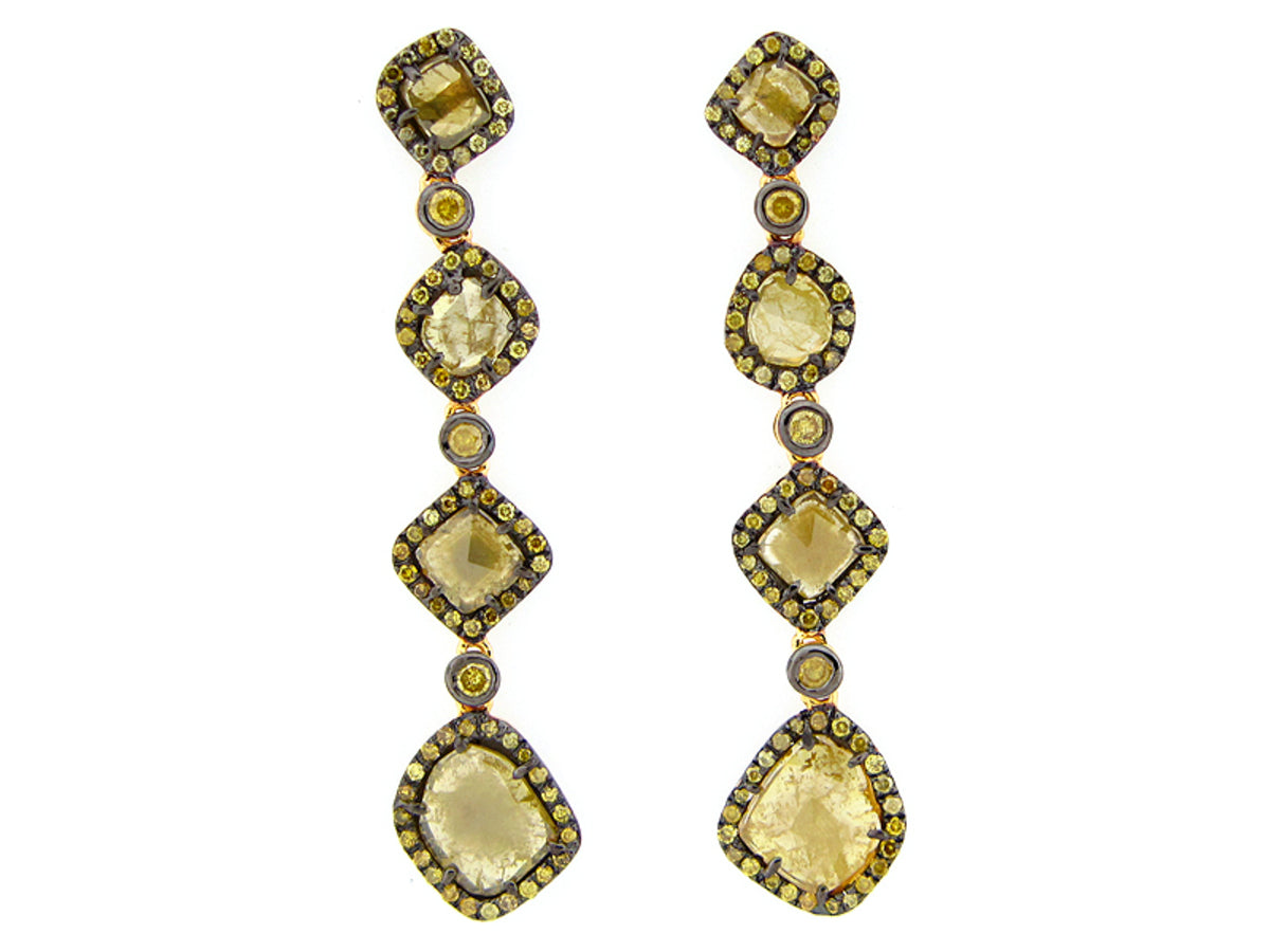 ROSE CUT SLICE YELLOW DIAMOND EARRING, 18KY (N)