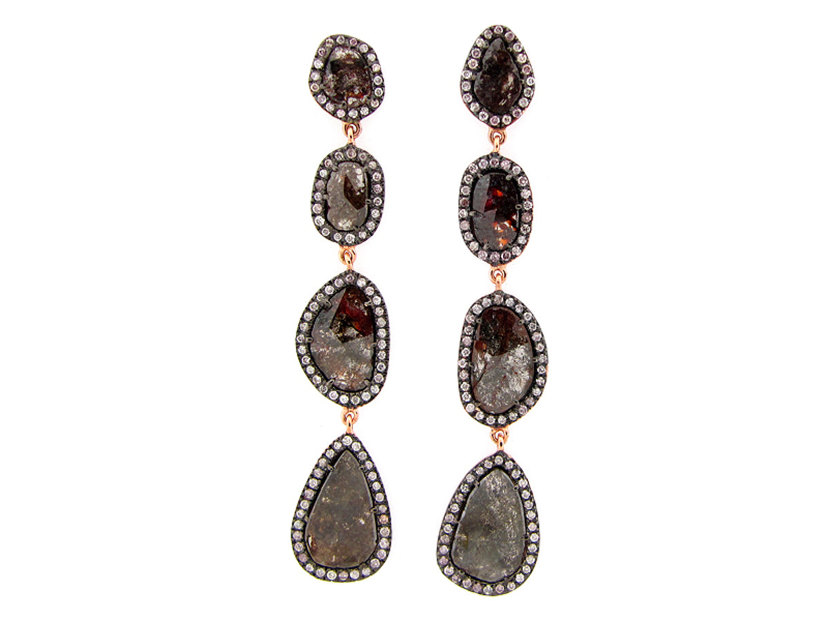 ROSE ROUGH CUT FANCY COLOR DIAMOND EARRING, 18KR (N)