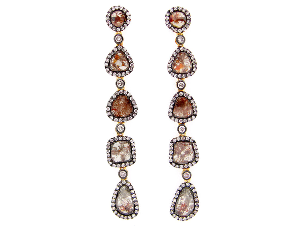 ROSE CUT SLICE FANCY COLOR DIAMOND EARRING, 18KY (N)