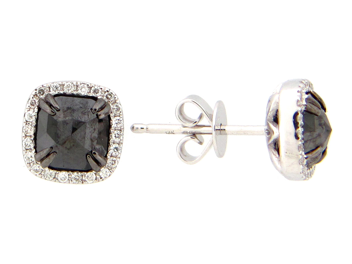 ROSE CUT BLACK & WHITE DIAMOND EARRING, 14KW (R/H)