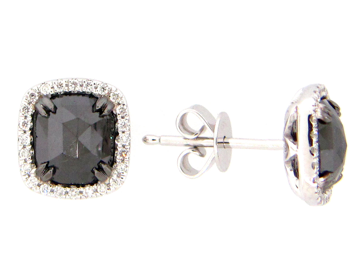 ROSE CUT BLACK & WHITE DIAMOND EARRING, 14KW (R/H)
