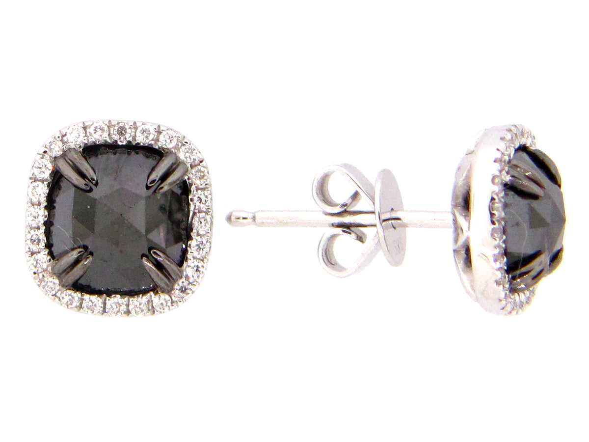 ROSE CUT BLACK & WHITE DIAMOND EARRING, 14KW (R)