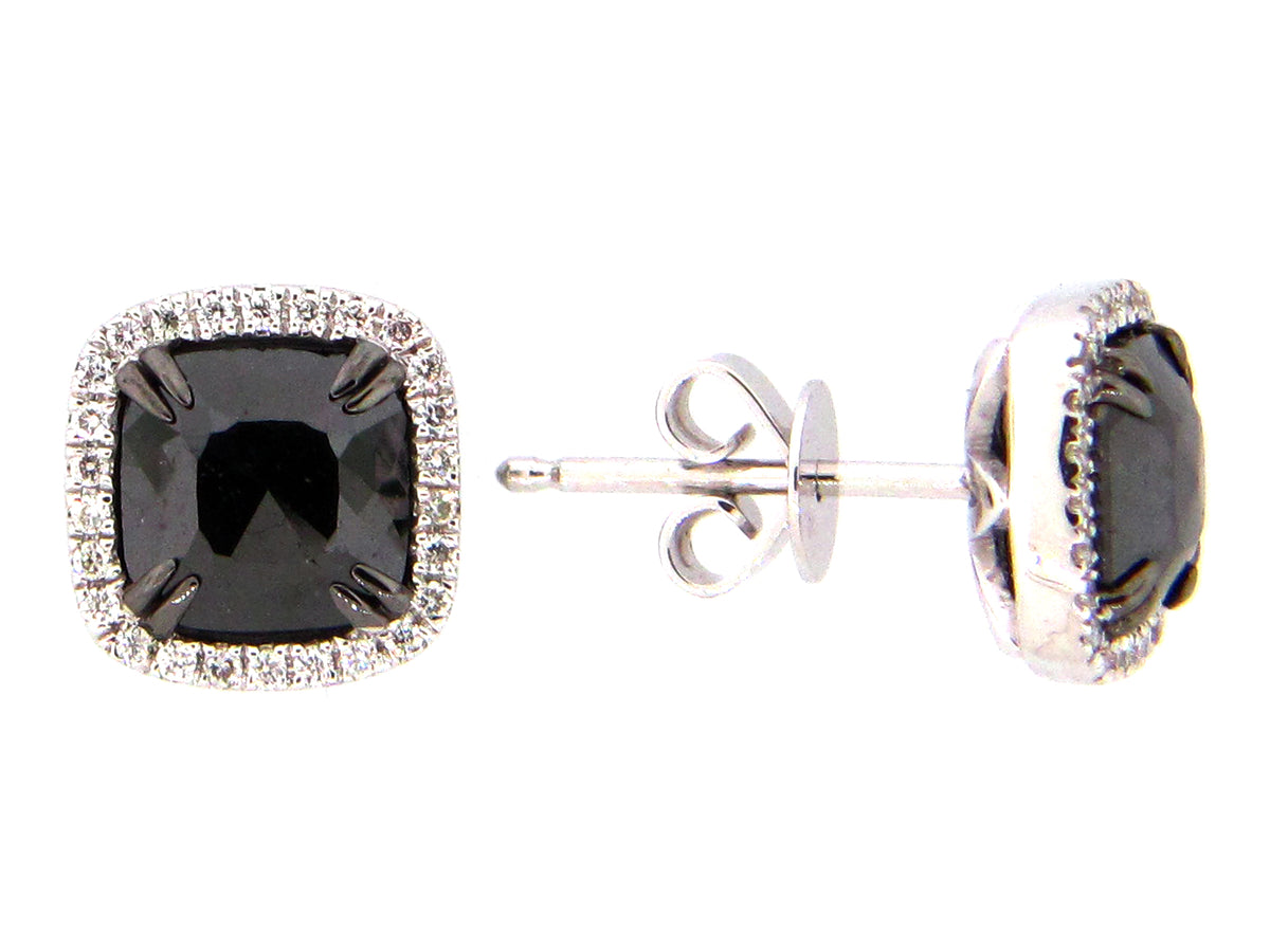 ROSE CUT BLACK & WHITE DIAMOND EARRING, 14KW (R)