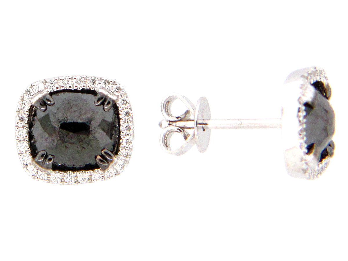 ROSE CUT BLACK & WHITE DIAMOND EARRING, 14KW (R)