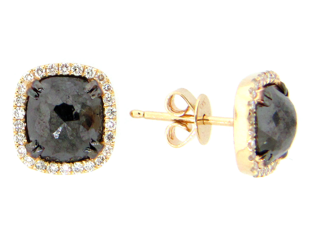 ROSE CUT BLACK & WHITE DIAMOND EARRING, 14KY (R)