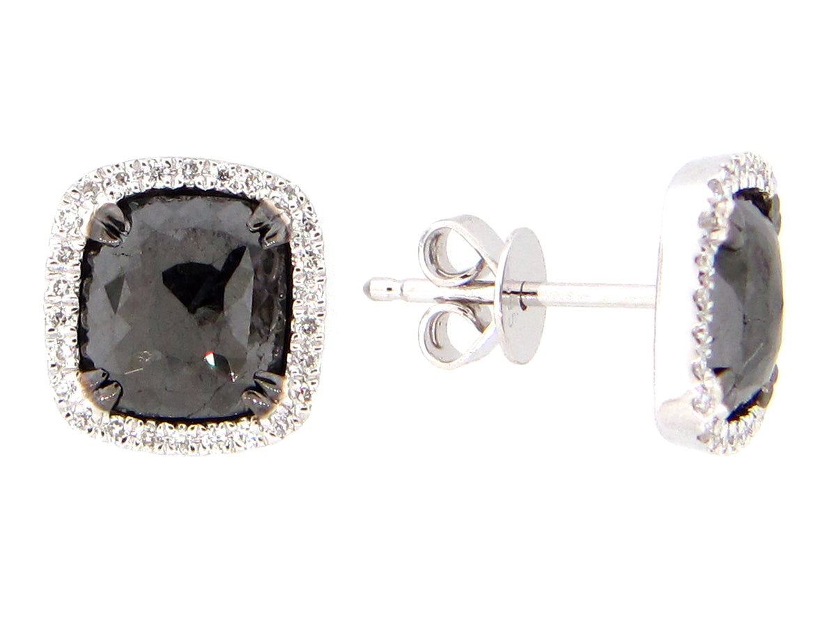 ROSE CUT BLACK & WHITE DIAMOND EARRING, 14KW (R)