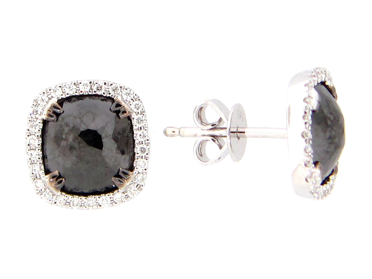 ROSE CUT BLACK & WHITE DIAMOND EARRING, 14KW (R)