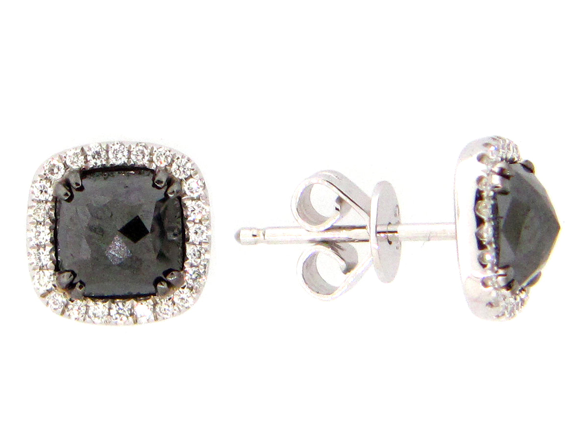 ROSE CUT BLACK & WHITE DIAMOND EARRING, 14KW (R)