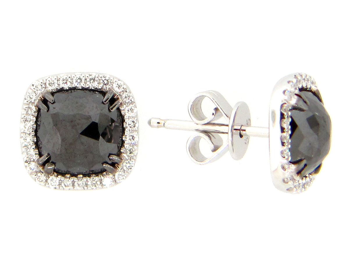 ROSE CUT BLACK & WHITE DIAMOND EARRING, 14KW (R)