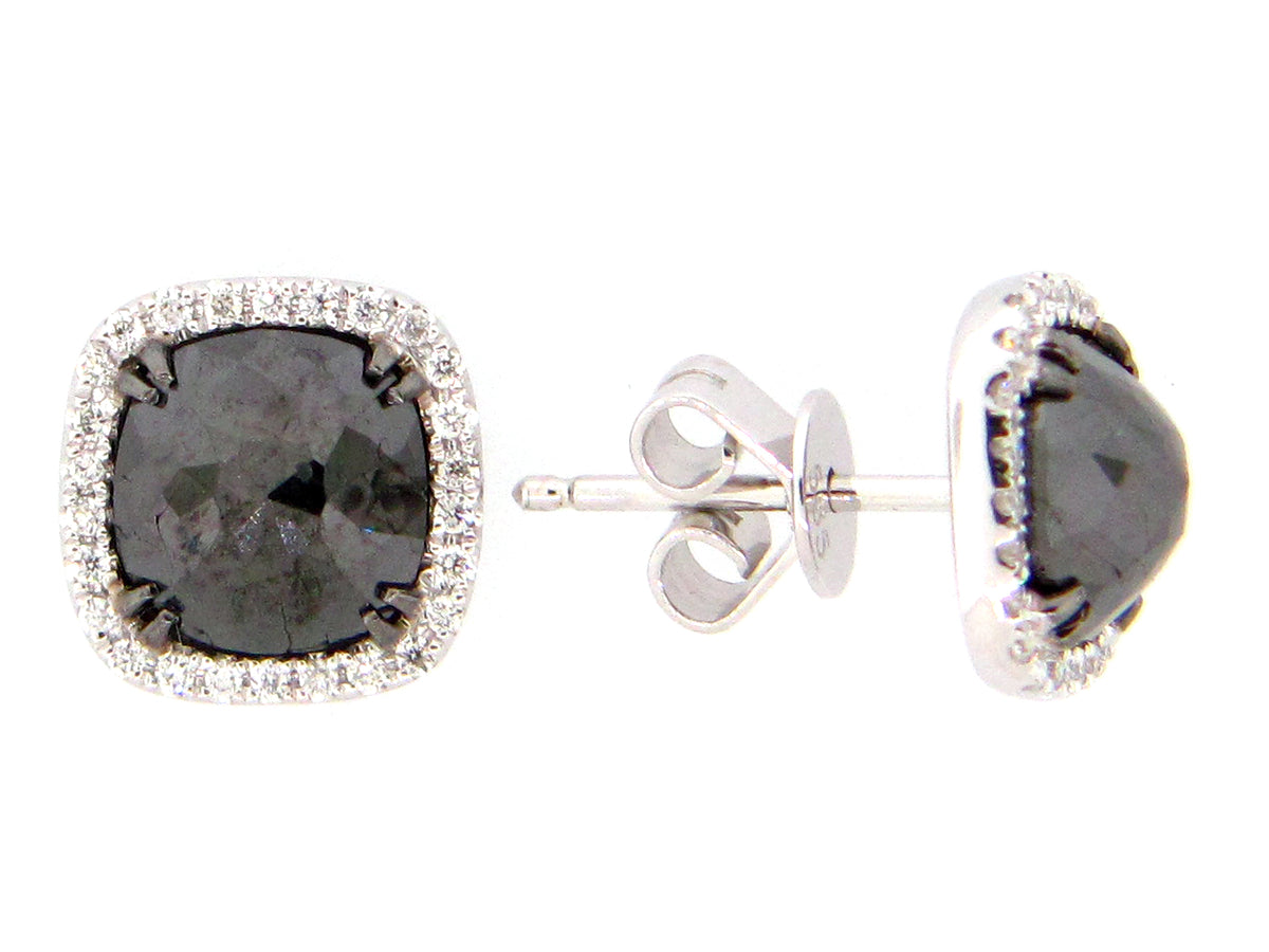 ROSE CUT BLACK & WHITE DIAMOND EARRING, 14KW (R)