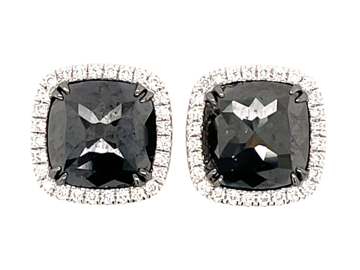 ROSE CUT BLACK & WHITE DIAMOND EARRING, NO POST, 14KW (R)